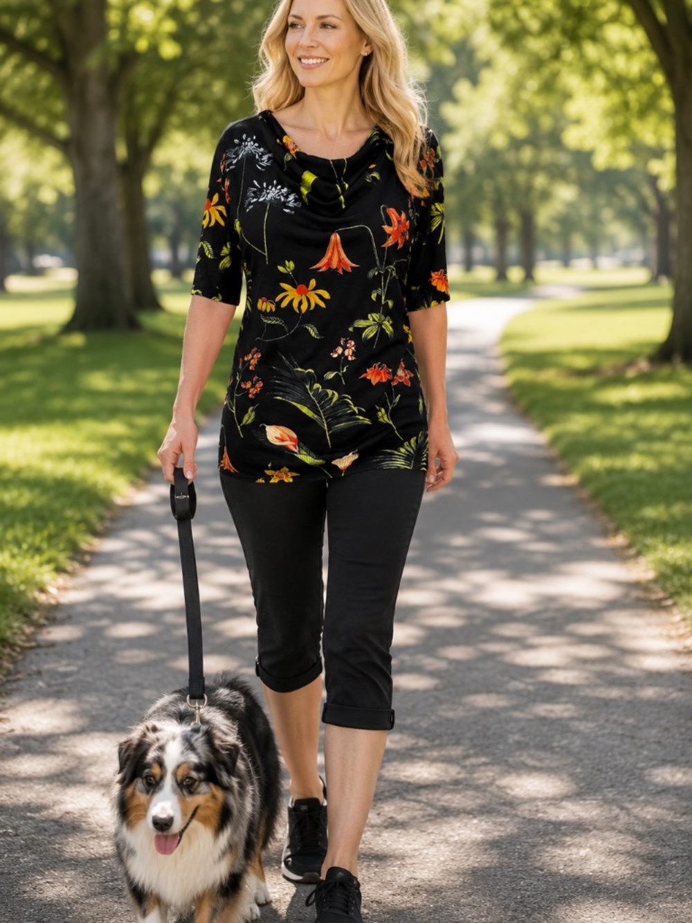 Ann Taylor Top SP Black Tropical Print